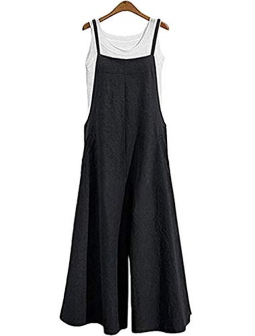 Lncropo Womens Casual Overalls Baggy Wide Leg Jumpsuits Bib Pants with Pockets