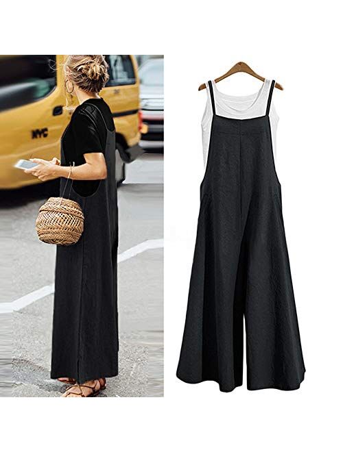 Lncropo Womens Casual Overalls Baggy Wide Leg Jumpsuits Bib Pants with Pockets