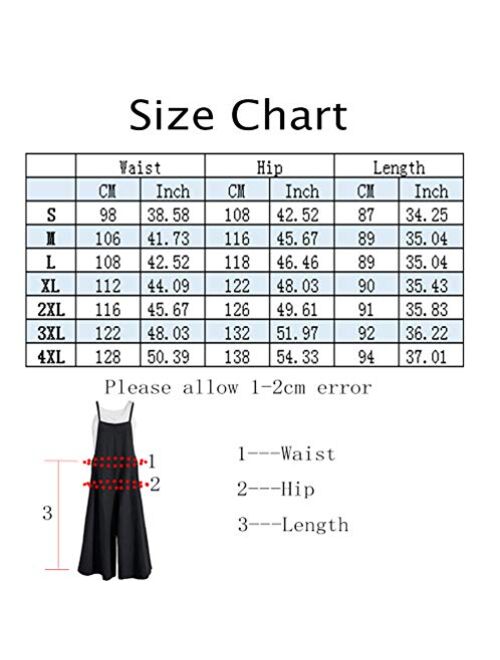 Lncropo Womens Casual Overalls Baggy Wide Leg Jumpsuits Bib Pants with Pockets