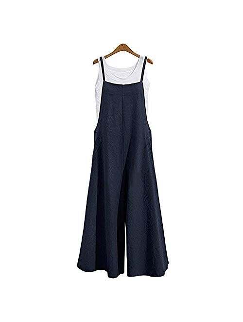 Lncropo Womens Casual Overalls Baggy Wide Leg Jumpsuits Bib Pants with Pockets