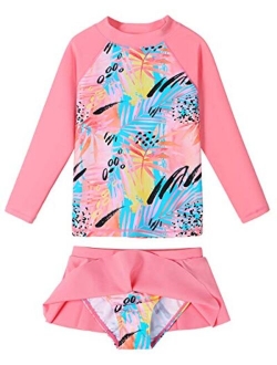 BAOHULU Little GirlsTankini Rash Guard Set Flower Lovely Straps Bikini Swimsuit