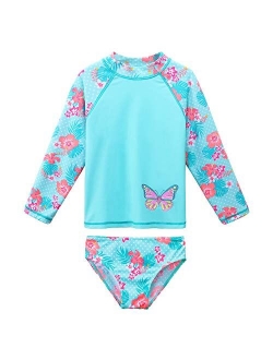 BAOHULU Little GirlsTankini Rash Guard Set Flower Lovely Straps Bikini Swimsuit