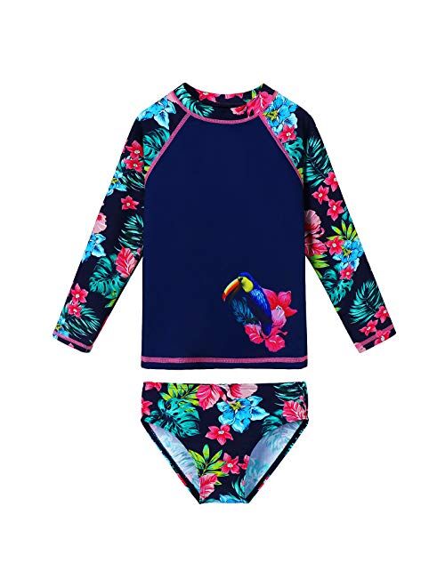 BAOHULU Little GirlsTankini Rash Guard Set Flower Lovely Straps Bikini Swimsuit