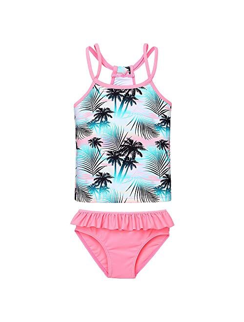 BAOHULU Little GirlsTankini Rash Guard Set Flower Lovely Straps Bikini Swimsuit