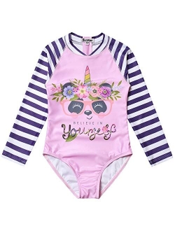 Girls Rash Guard One Piece Mermaid/Unicorn Swimsuit Swimwear UPF 50  UV