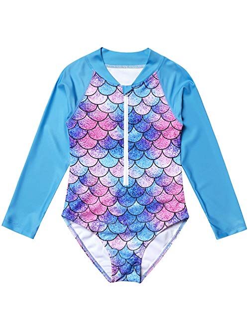 Jxstar Girls Rash Guard One Piece Mermaid/Unicorn Swimsuit Swimwear UPF 50+ UV