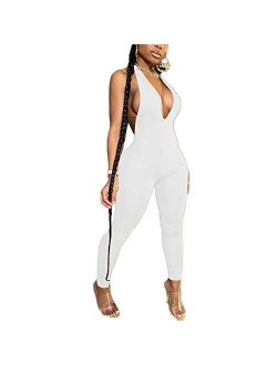 LuFeng Women's Sexy Bodycon Halter Deep V Neck Backless Party Long Jumpsuits Romper