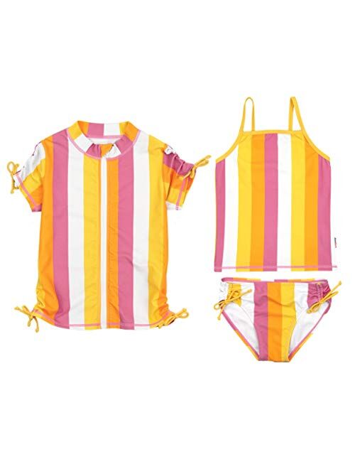 SwimZip Girl's Short Sleeve Rash Guard with Tankini & Bottoms (Multiple Colors)