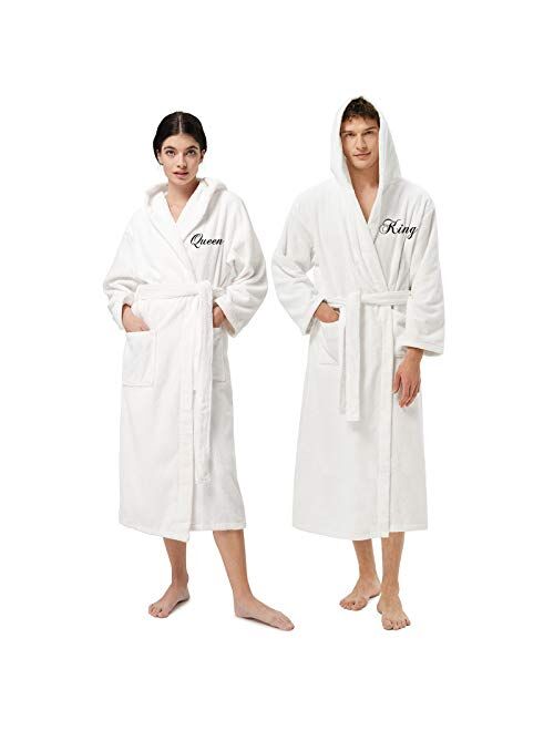 AW BRIDAL Terry Cloth Robe Hooded Bathrobes Turkish Cotton Towel Robe Lightweight with Embroidery for Men Women