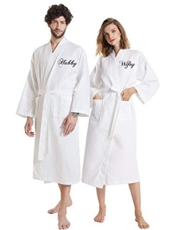 AW BRIDAL Cotton Waffle Robes His Hers & Mr Mrs Robe Spa Hotel Kimono Bathrobe for Couples Set, 2PCS