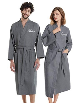 AW BRIDAL Cotton Waffle Robes His Hers & Mr Mrs Robe Spa Hotel Kimono Bathrobe for Couples Set, 2PCS