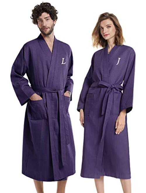 AW BRIDAL Cotton Waffle Robes His Hers & Mr Mrs Robe Spa Hotel Kimono Bathrobe for Couples Set, 2PCS