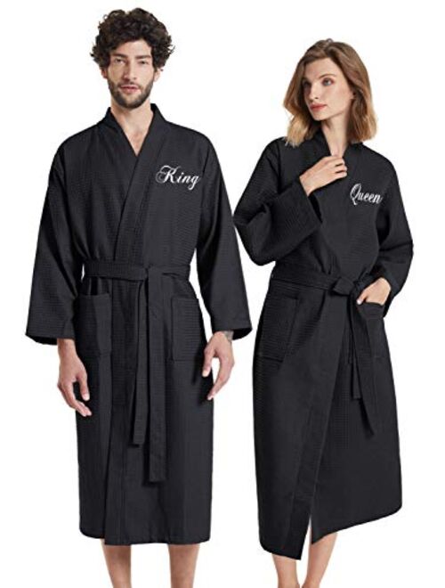 AW BRIDAL Cotton Waffle Robes His Hers & Mr Mrs Robe Spa Hotel Kimono Bathrobe for Couples Set, 2PCS