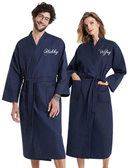 AW BRIDAL Cotton Waffle Robes His Hers & Mr Mrs Robe Spa Hotel Kimono Bathrobe for Couples Set, 2PCS