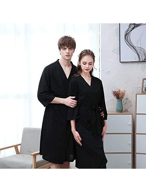 Ressber Unisex Adult Robe Soft Skin-Friendly Bathrobe Flannel Spa Robe Couple's