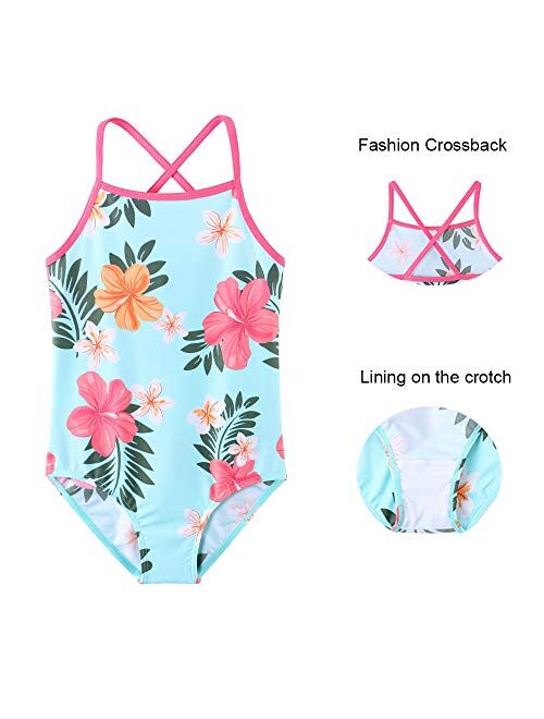 TFJH E Girls Long Sleeve Swim Shirt Rashguard Bathing Suit 2-Pieces Swimwear UV 50+ Zipper