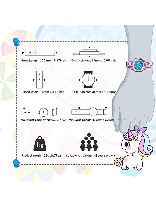 Kids Unicorn Digital Sport Waterproof Watch for Girls Boys, Kid Sports Outdoor LED Electrical Watches with Luminous Alarm Stopwatch Child Wristwatch