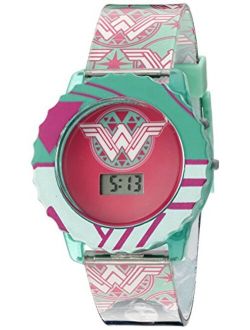 Comics Wonder Woman Girl's Digital Casual Watch with Flashing LED Lights, Color: Teal (Model: WOM4014)