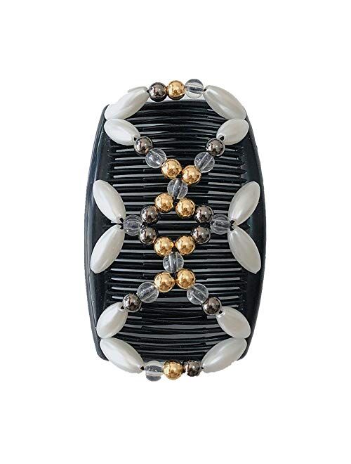 Lovef Comb Hair Clips for Women and Girls Stylish and Fashionable Accessories for Easy Hair Dos Tribal (White Black and Gold) (Black)