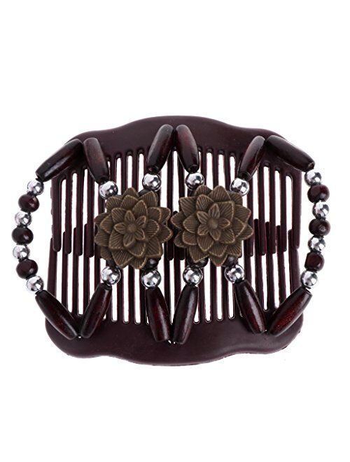 Susada Magic Wood Beads Double Hair Comb Clip Stretchy Women Hair Accessories(Coffee)