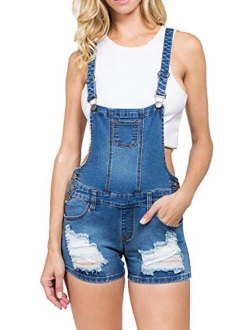 TwiinSisters Women's Ripped Strechy Slim Fit Curve Adjusting Denim Short Overalls Shortalls for Women