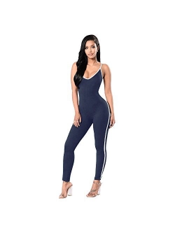 Dreamskull Women's Sexy Bodycon Catsuit Spaghetti Strapped Jumpsuit V Neckline Bodysuit One Piece Rompers,6 Colors