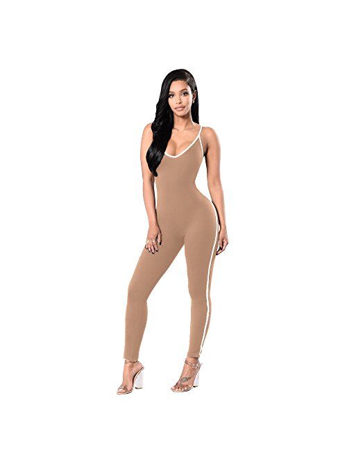 Dreamskull Women's Sexy Bodycon Catsuit Spaghetti Strapped Jumpsuit V Neckline Bodysuit One Piece Rompers,6 Colors