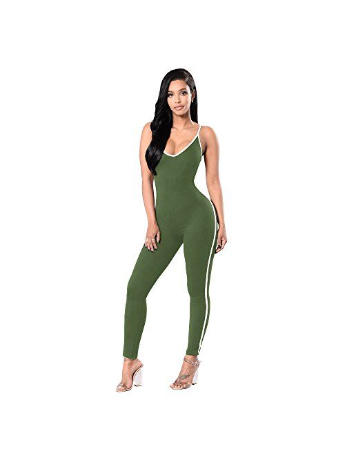 Dreamskull Women's Sexy Bodycon Catsuit Spaghetti Strapped Jumpsuit V Neckline Bodysuit One Piece Rompers,6 Colors