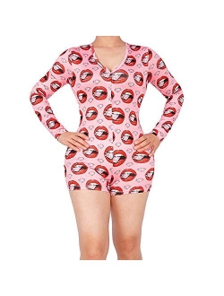 FULA-bao Women's Sexy Deep V Neck Shorts Jumpsuit Long Sleeve One Piece Bodysuit Pajama Bodycon Rompers Overall