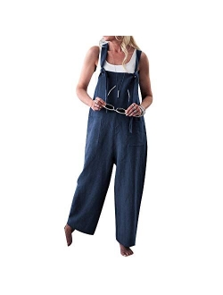 Unifizz Women's Loose Suspender Trousers Wide Leg Overalls Jumpsuit Romper Harem Pants Plus Size