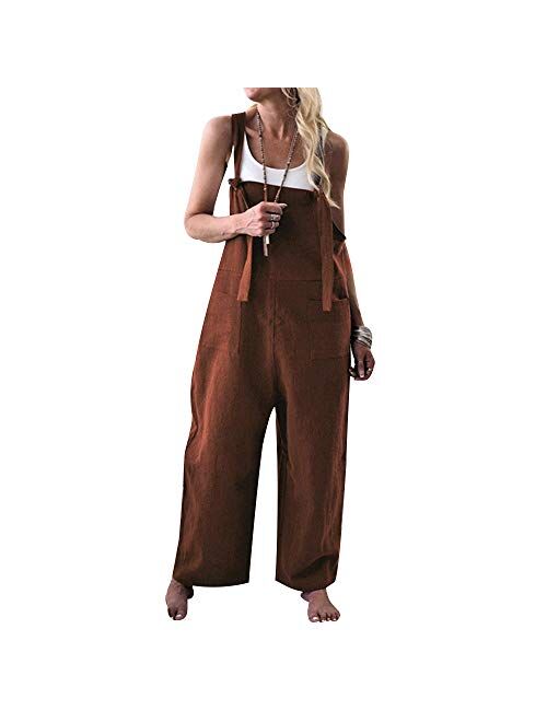 Unifizz Women's Loose Suspender Trousers Wide Leg Overalls Jumpsuit Romper Harem Pants Plus Size