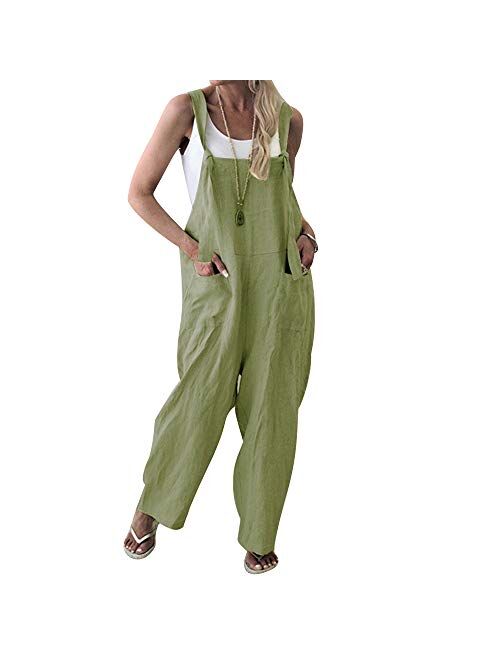 Unifizz Women's Loose Suspender Trousers Wide Leg Overalls Jumpsuit Romper Harem Pants Plus Size