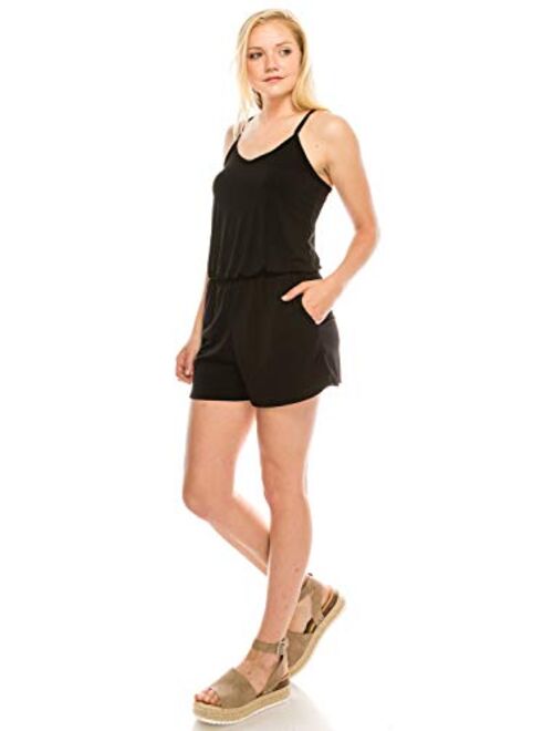 URBAN K Women's Plus and Regular Size Solid Racer Back Rompers with Pockets