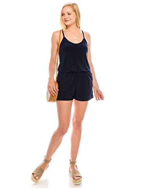 URBAN K Women's Plus and Regular Size Solid Racer Back Rompers with Pockets