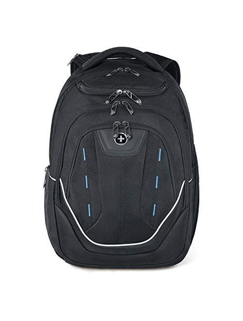 Swissdigital Terabyte TSA-Friendly Water-Resistant Large Backpack, Business Laptop Backpack for Men with USB Charging Port/RFID Protection Big School Bookbag Fits up to 1