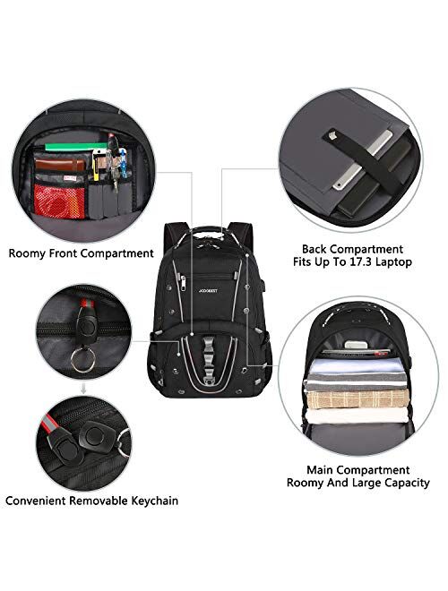 Travel Laptop Backpack, 17.3 Inch XL Heavy Duty Computer Backpack with RFID Pockets, TSA Friendly Extra Large College Daypack with USB Charging Port, Stylish School Lapto