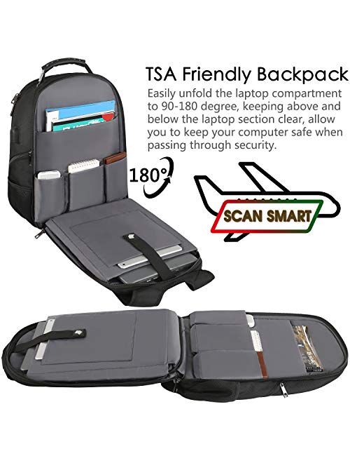 Travel Laptop Backpack, 17.3 Inch XL Heavy Duty Computer Backpack with RFID Pockets, TSA Friendly Extra Large College Daypack with USB Charging Port, Stylish School Lapto