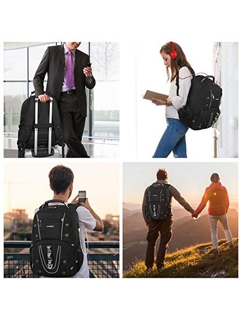 Travel Laptop Backpack, 17.3 Inch XL Heavy Duty Computer Backpack with RFID Pockets, TSA Friendly Extra Large College Daypack with USB Charging Port, Stylish School Lapto