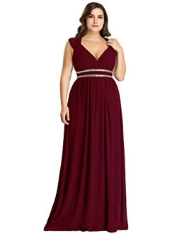 Women's Plus Size V-Neck Empire Waist Evening Party Maxi Dress 8697PZ