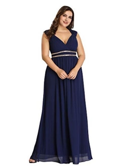 Women's Plus Size V-Neck Empire Waist Evening Party Maxi Dress 8697PZ