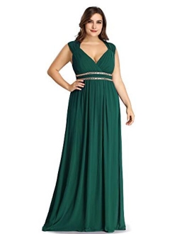 Women's Plus Size V-Neck Empire Waist Evening Party Maxi Dress 8697PZ