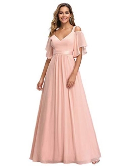 Women's A-Line Cold Shoulder Bridesmaid Dress Evening Gowns 7871