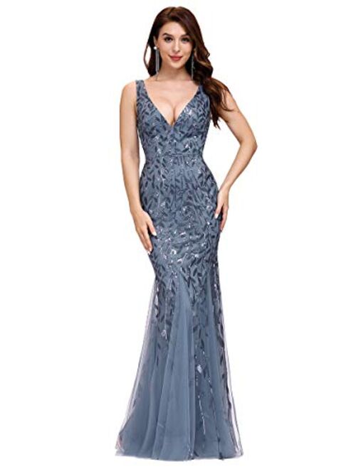 Ever-Pretty Double V-Neck Sleeveless Mermaid Dress Evening Prom Maxi Dress 7886