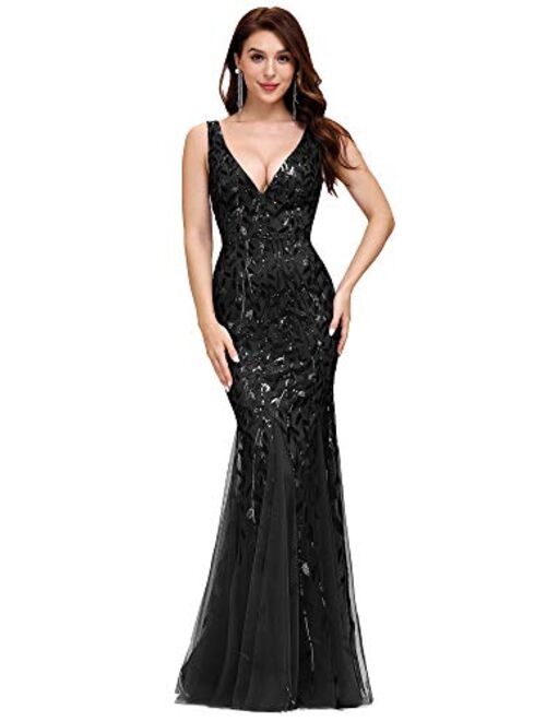 Ever-Pretty Double V-Neck Sleeveless Mermaid Dress Evening Prom Maxi Dress 7886