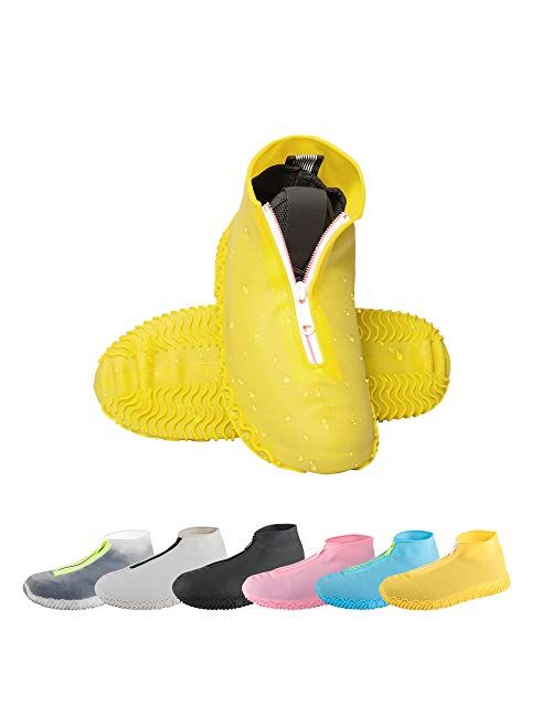 CHUHUAYUAN Waterproof Silicone Shoe Covers, Reusable Foldable Not-Slip Rain Shoe Covers with Zipper,Shoe Protectors Overshoes Rain Galoshes for Kids,Men and Women(1 Pair)