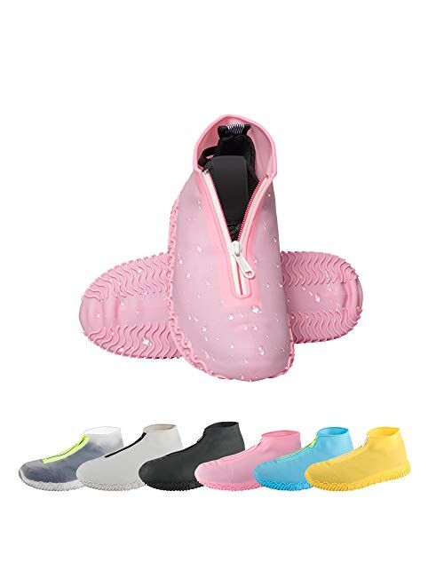 CHUHUAYUAN Waterproof Silicone Shoe Covers, Reusable Foldable Not-Slip Rain Shoe Covers with Zipper,Shoe Protectors Overshoes Rain Galoshes for Kids,Men and Women(1 Pair)