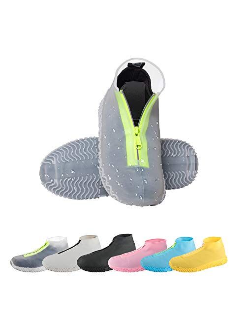 CHUHUAYUAN Waterproof Silicone Shoe Covers, Reusable Foldable Not-Slip Rain Shoe Covers with Zipper,Shoe Protectors Overshoes Rain Galoshes for Kids,Men and Women(1 Pair)