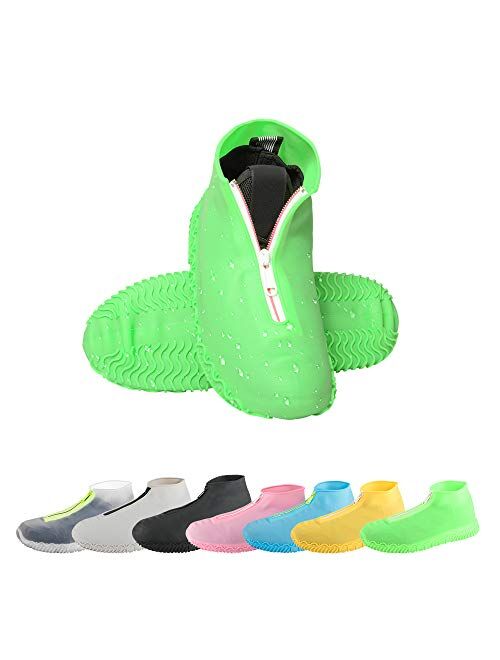 CHUHUAYUAN Waterproof Silicone Shoe Covers, Reusable Foldable Not-Slip Rain Shoe Covers with Zipper,Shoe Protectors Overshoes Rain Galoshes for Kids,Men and Women(1 Pair)