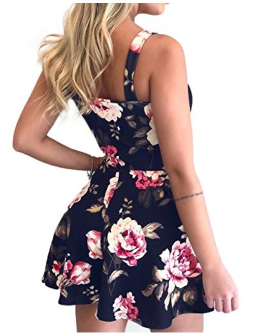 Amiliashp Womens Floral Rompers Sexy V Neck Tie Front Boho Shorts Summer Beach Short Jumpsuit Playsuit Onesies/Mini Dress