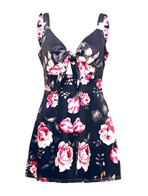 Amiliashp Womens Floral Rompers Sexy V Neck Tie Front Boho Shorts Summer Beach Short Jumpsuit Playsuit Onesies/Mini Dress